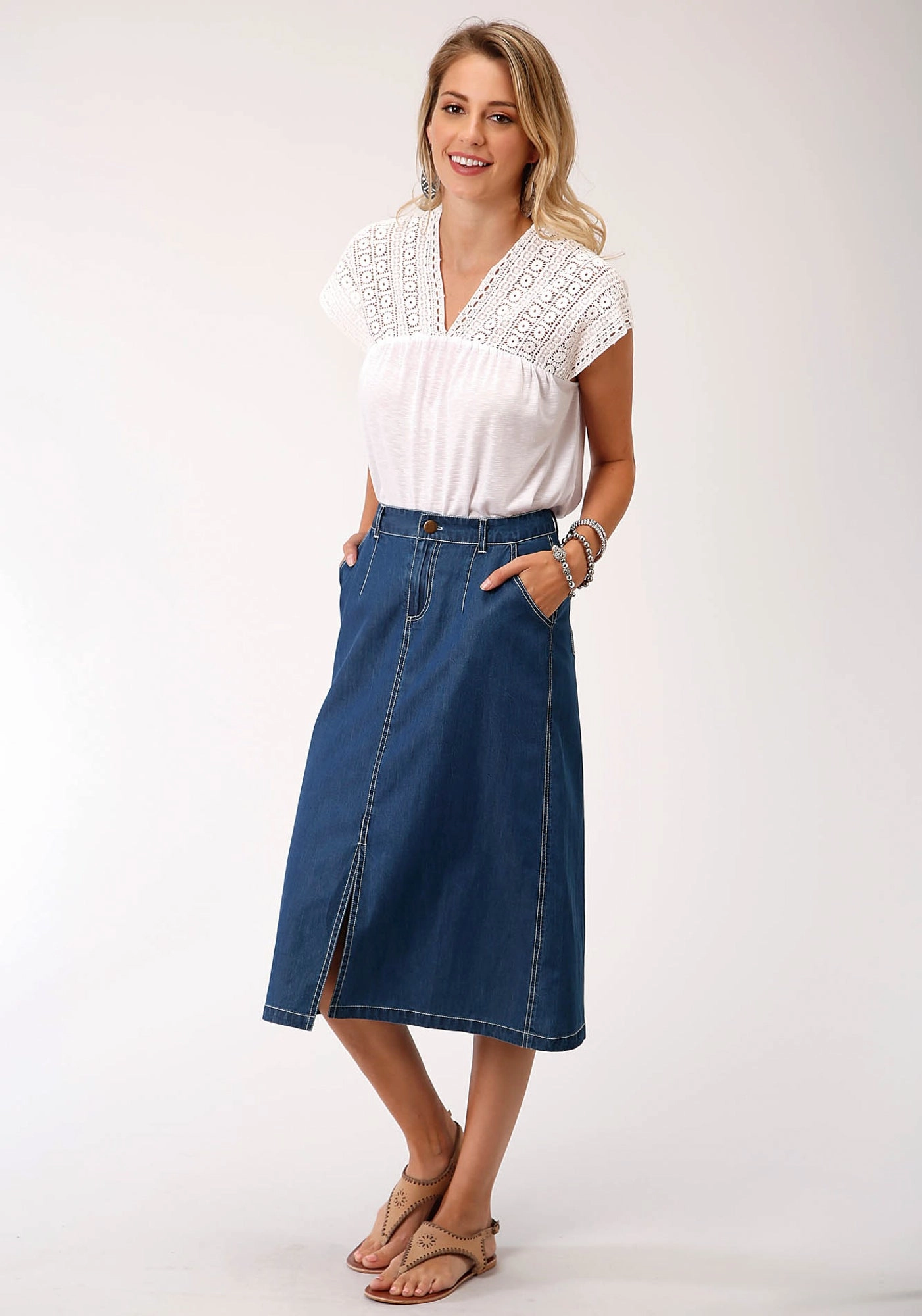 Polished Touch Roper Womens Denim Blue 100% Cotton 28in Straight Skirt
