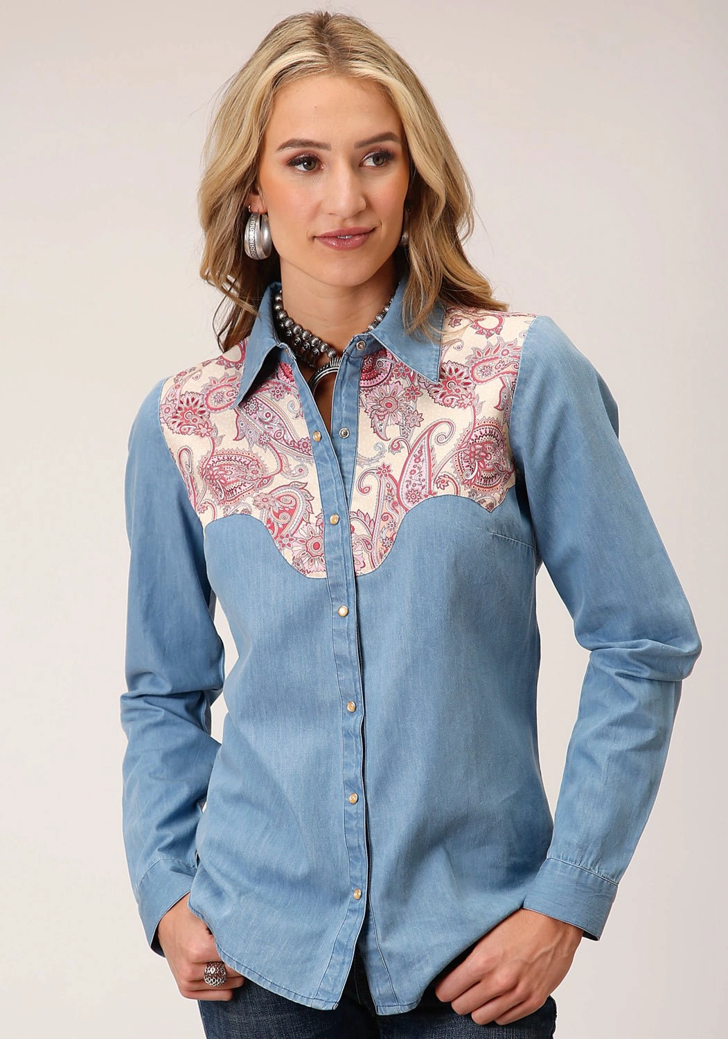 On-The-Go Style Roper Womens Denim Retro Blue 100% Cotton L/S Shirt