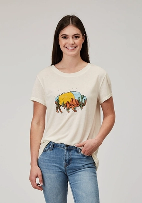 Odor control Durable Material Roper Womens Desert Buffalo Cream Poly/Cotton S/S T-Shirt