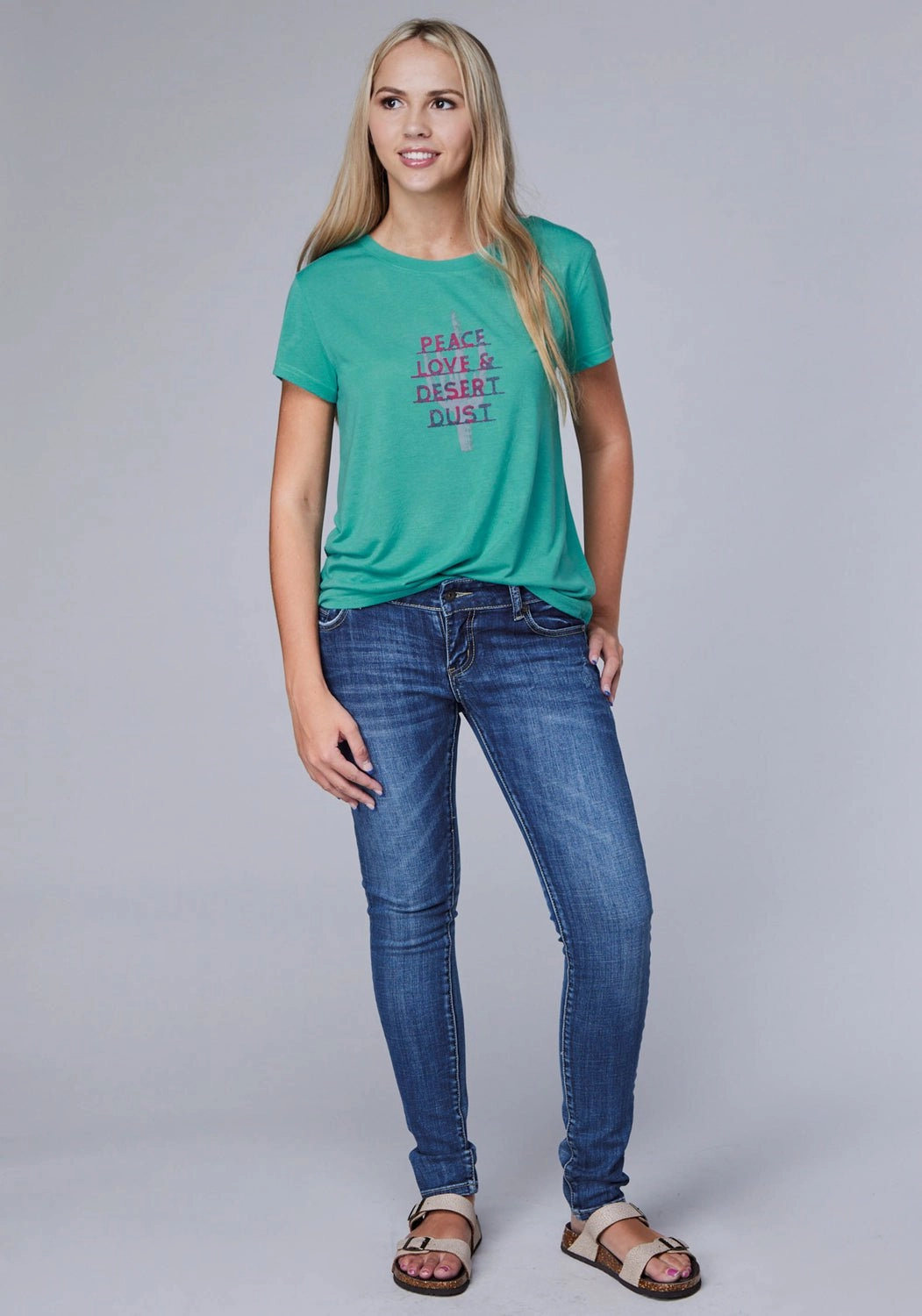 Workwear Style Trendy designs Roper Womens Desert Dust Turquoise Poly/Rayon S/S T-Shirt