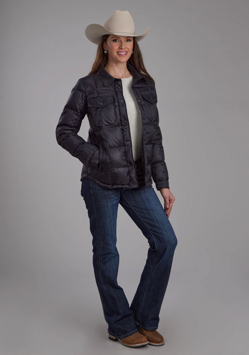 Rainy Day Ventilated Panels Roper Womens Down Filled Shirt Black 100% Nylon Softshell Jacket