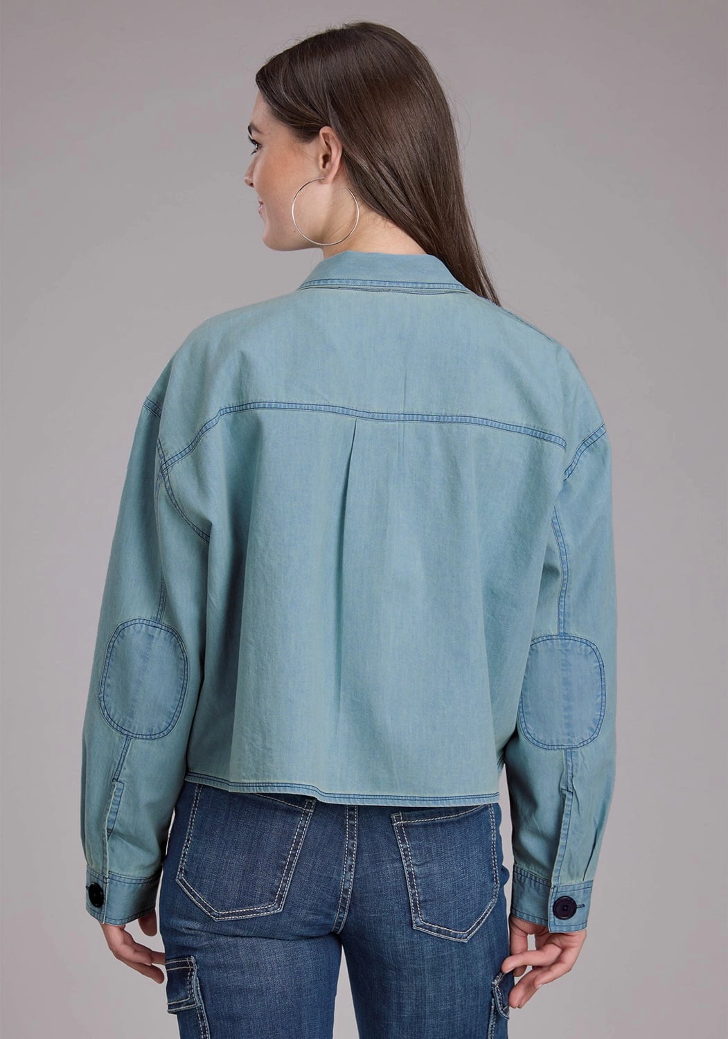 Roper Womens Elbow Patches Denim Light Blue 100% Cotton Jacket QuickDryFinish Foldable Design
