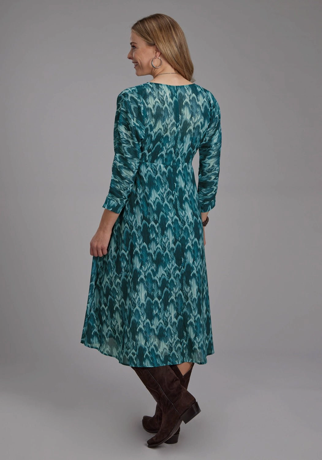 Chic Style Roper Womens Feather Georgette Teal 100% Polyester 3/4 Sleeve Dress