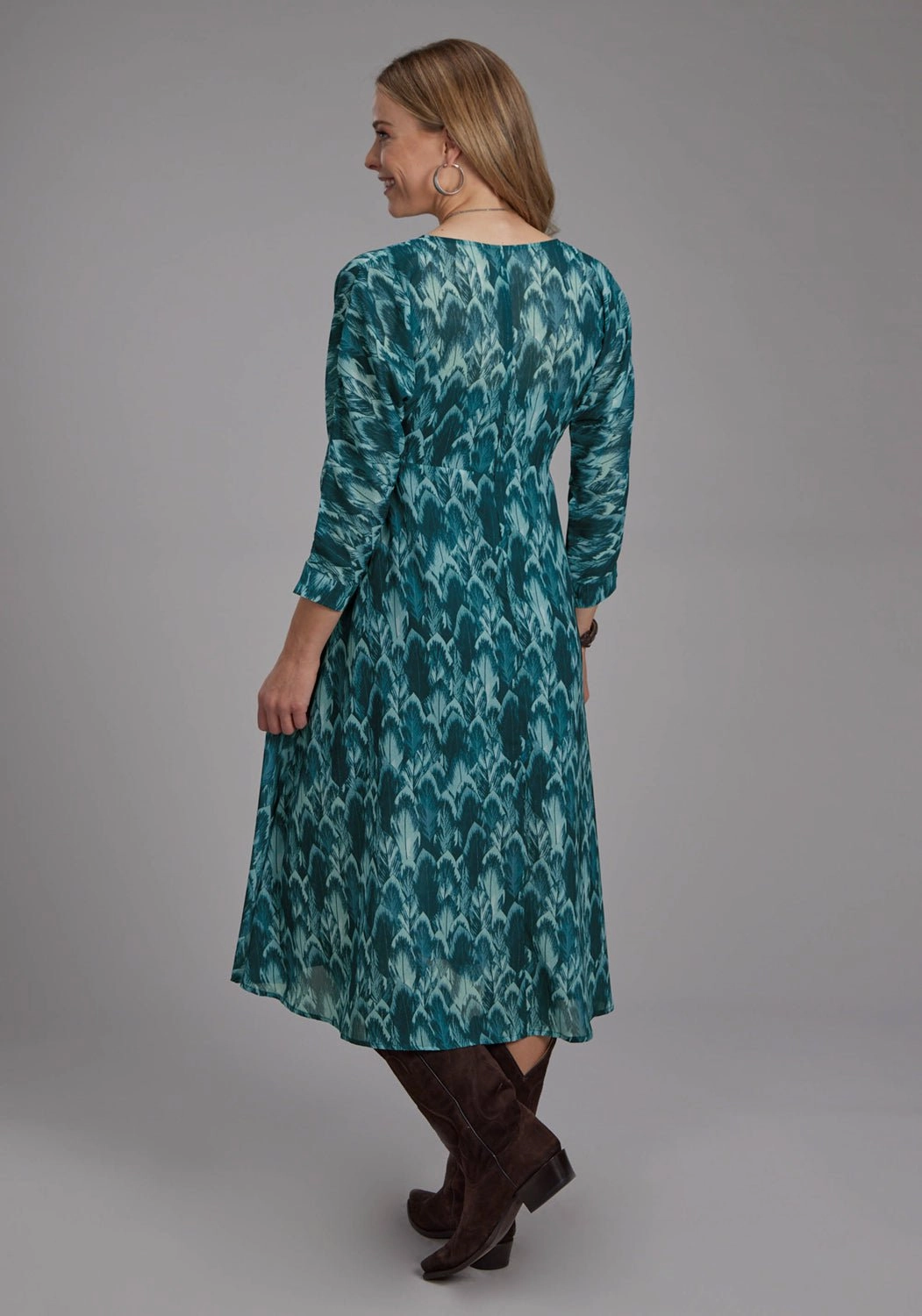 Coffee Break Lace-Edge Roper Womens Feather Georgette Teal 100% Polyester 3/4 Sleeve Dress