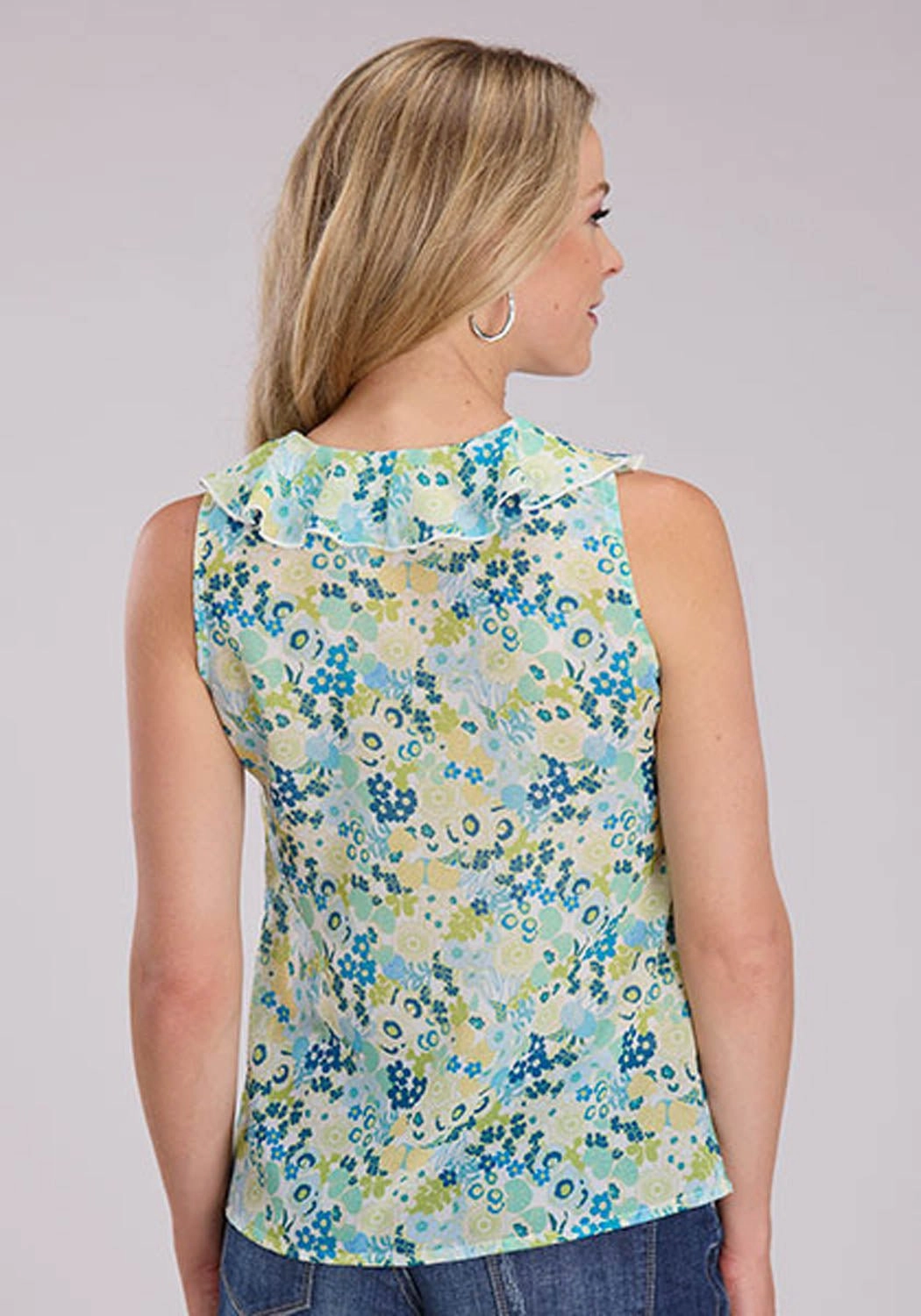 Organic Cotton City Exploration Roper Womens Floral Aztec Chintz Cream/Blue 100% Polyester S/L Blouse