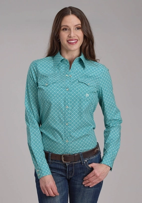 Thermoregulating Layer Roper Womens Four Point Foulard Turquoise Cotton Blend L/S Shirt