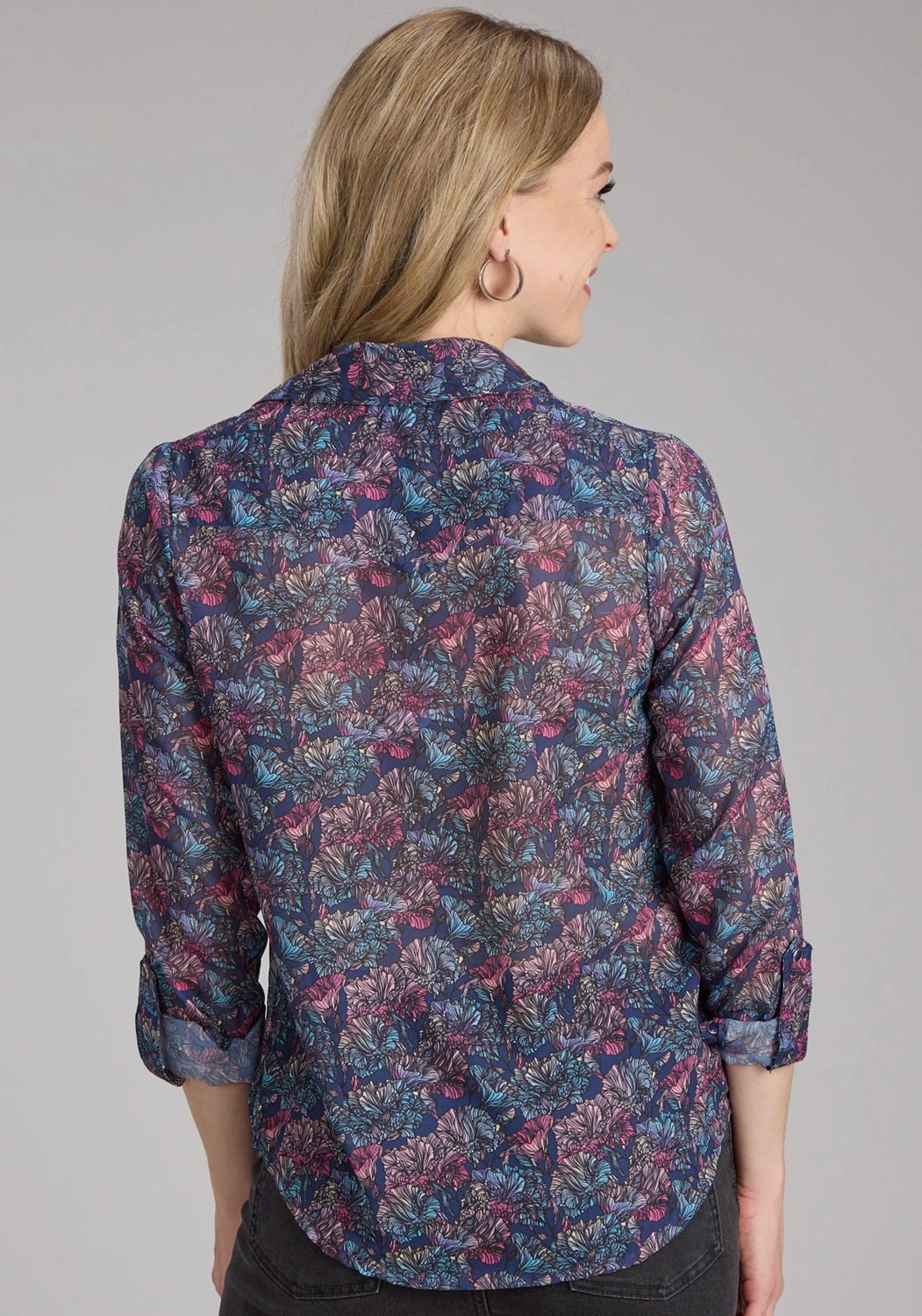 Roper Womens Gem Floral Georgette Multi-Color 100% Polyester L/S Blouse Bold Graphics Twill Weave