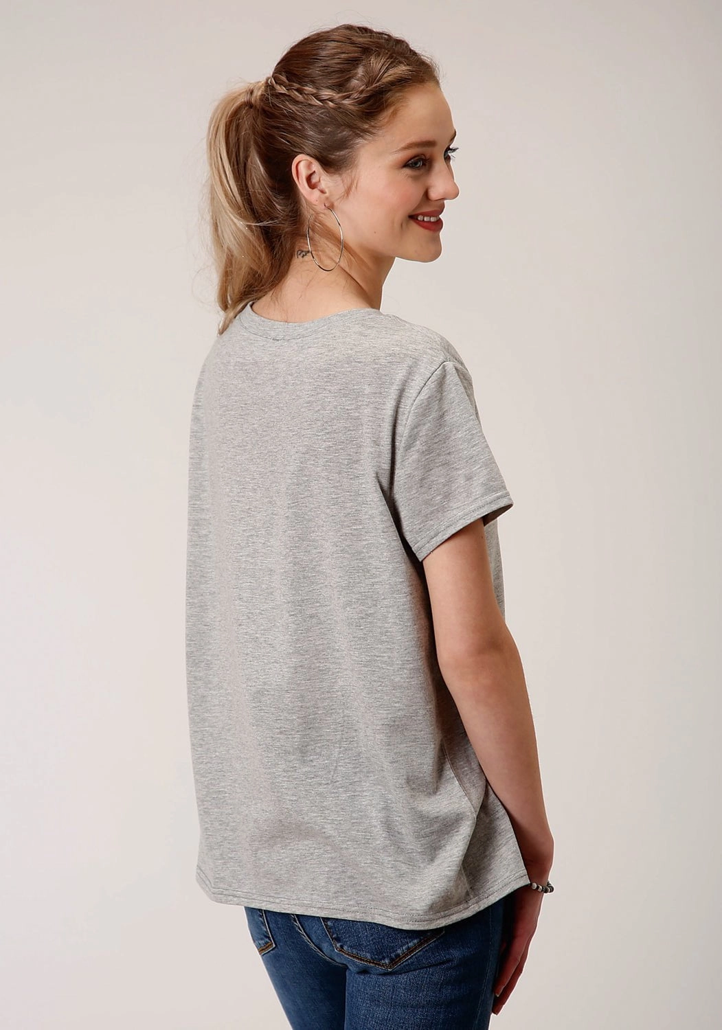 Resort Wear Roper Womens Grey Poly/Rayon Pink Feathers S/S T-Shirt