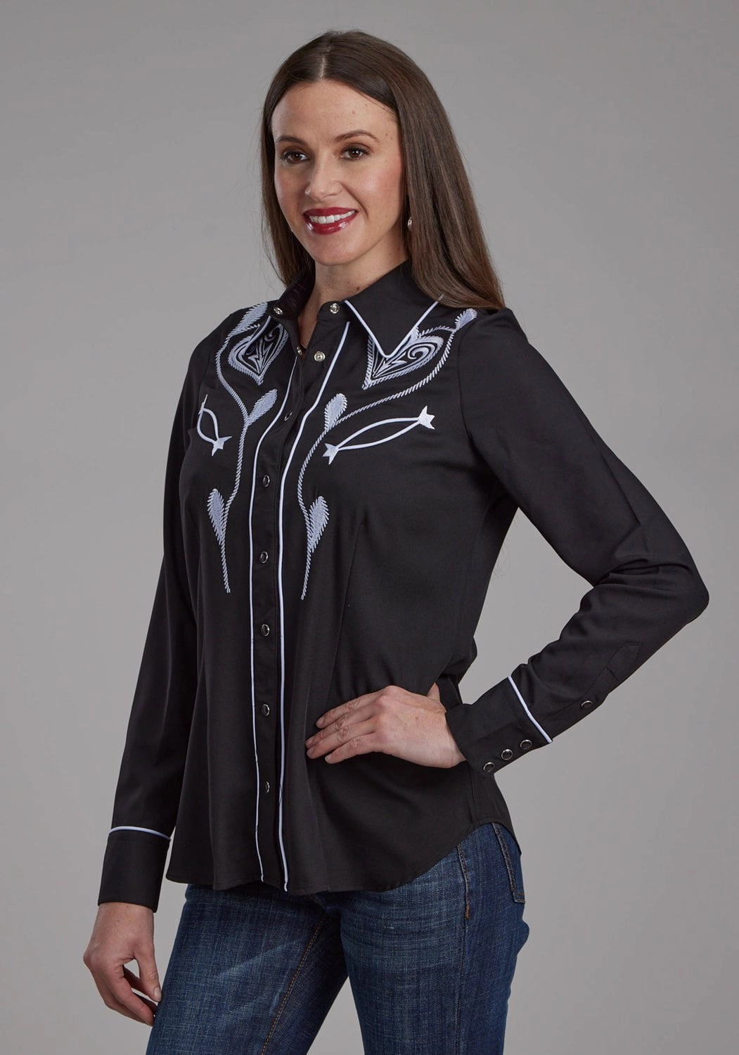 Urban Fashion Roper Womens Heart Twill Retro Black Poly/Spandex L/S Shirt