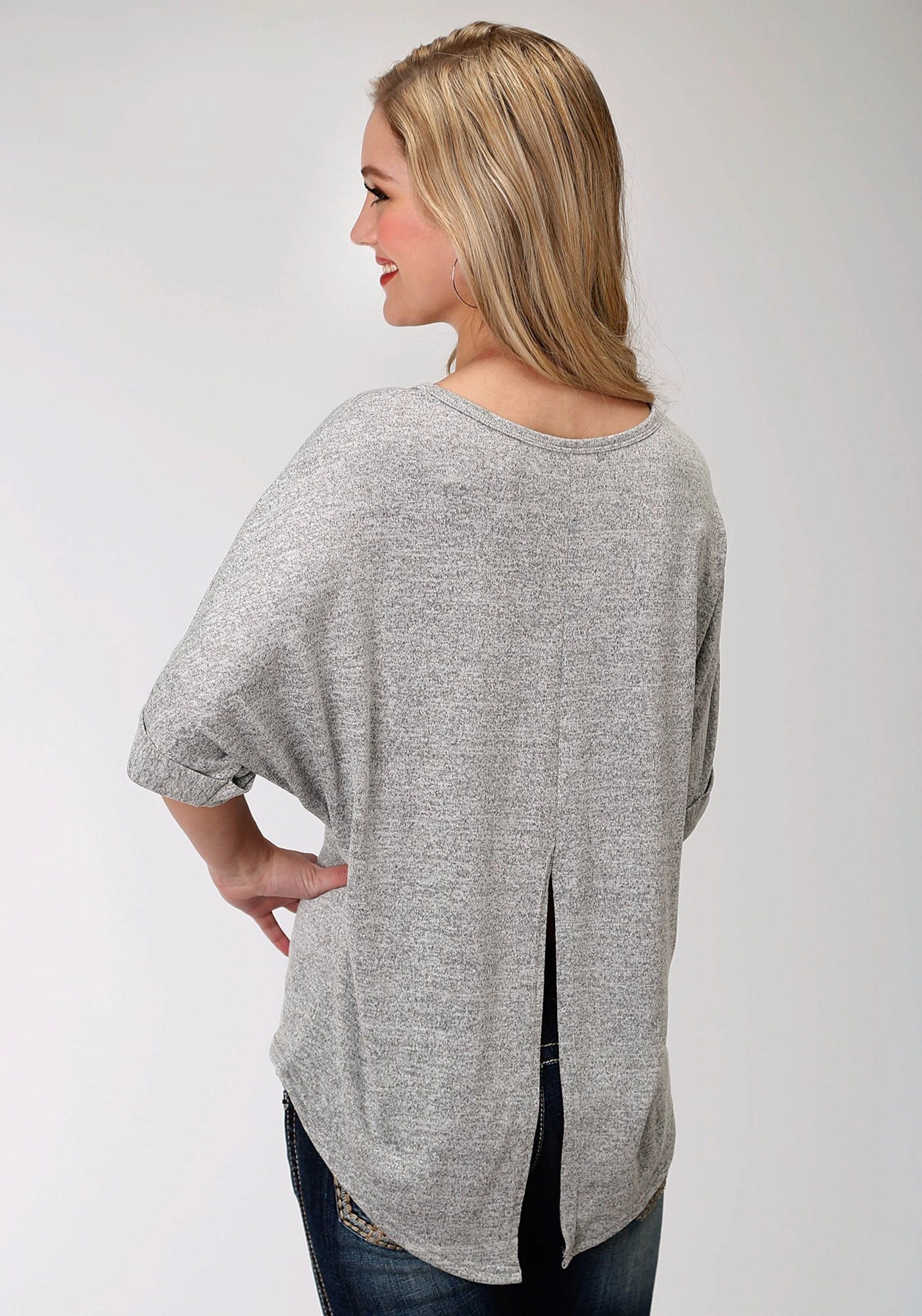 ErgonomicCut Roper Womens Heather Grey Poly/Rayon Split Back Sweater
