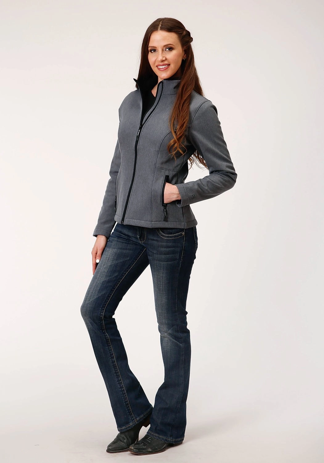 Modular Design Roper Womens Heather Grey Polyester Softshell Zip Jacket