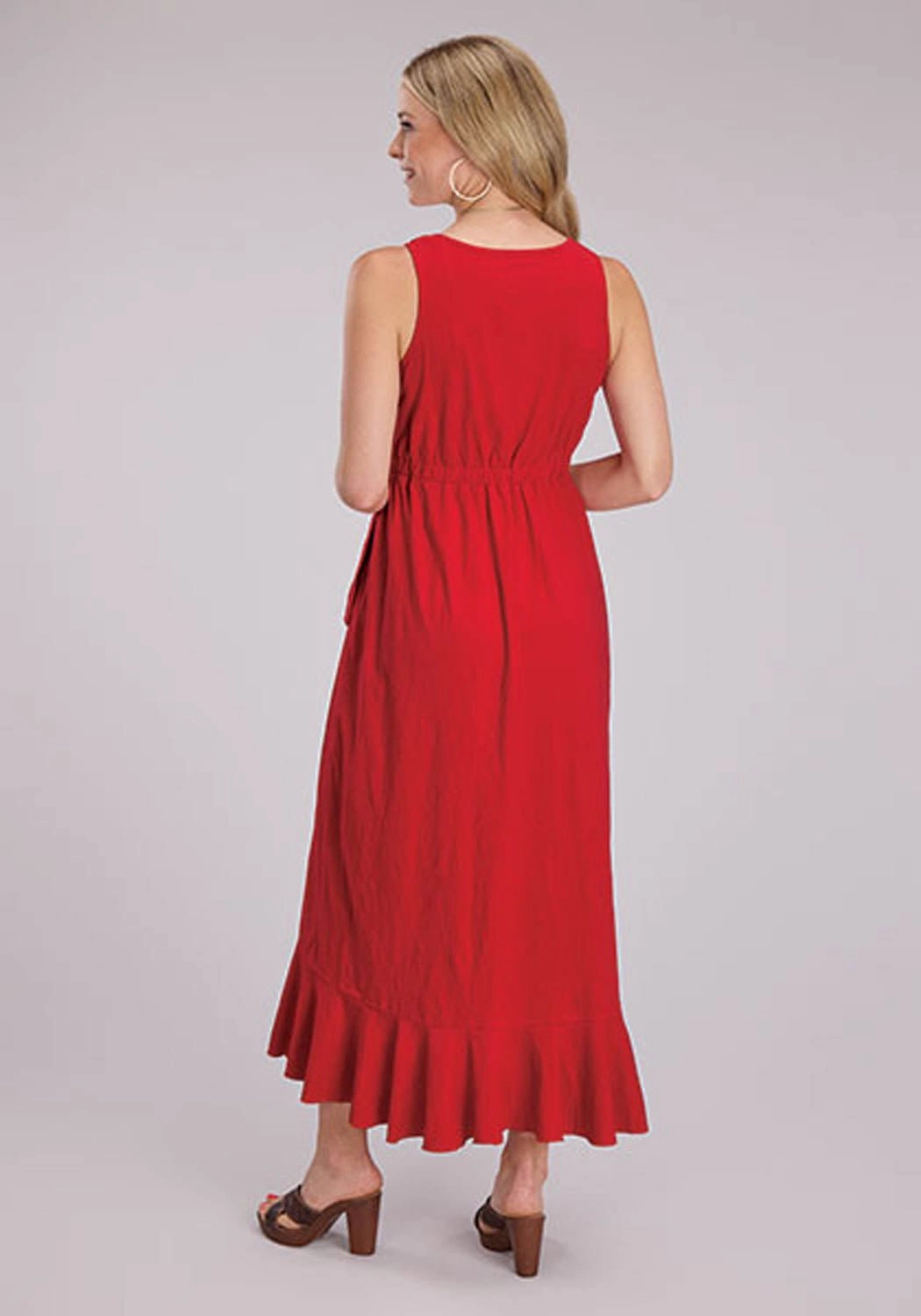 Roper Womens Hi-Lo Ruffled Surplice Red 100% Cotton S/L Dress All Gender Fit