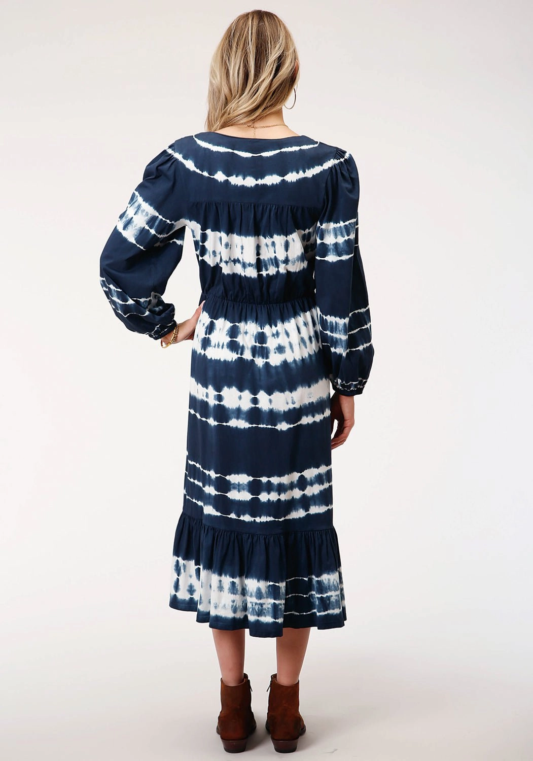 Roper Womens Indigo/White 100% Cotton Tie Dye L/S Dress Day Ready Look