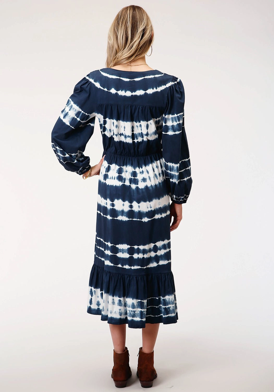Gentle Tone Roper Womens Indigo/White 100% Cotton Tie Dye L/S Dress