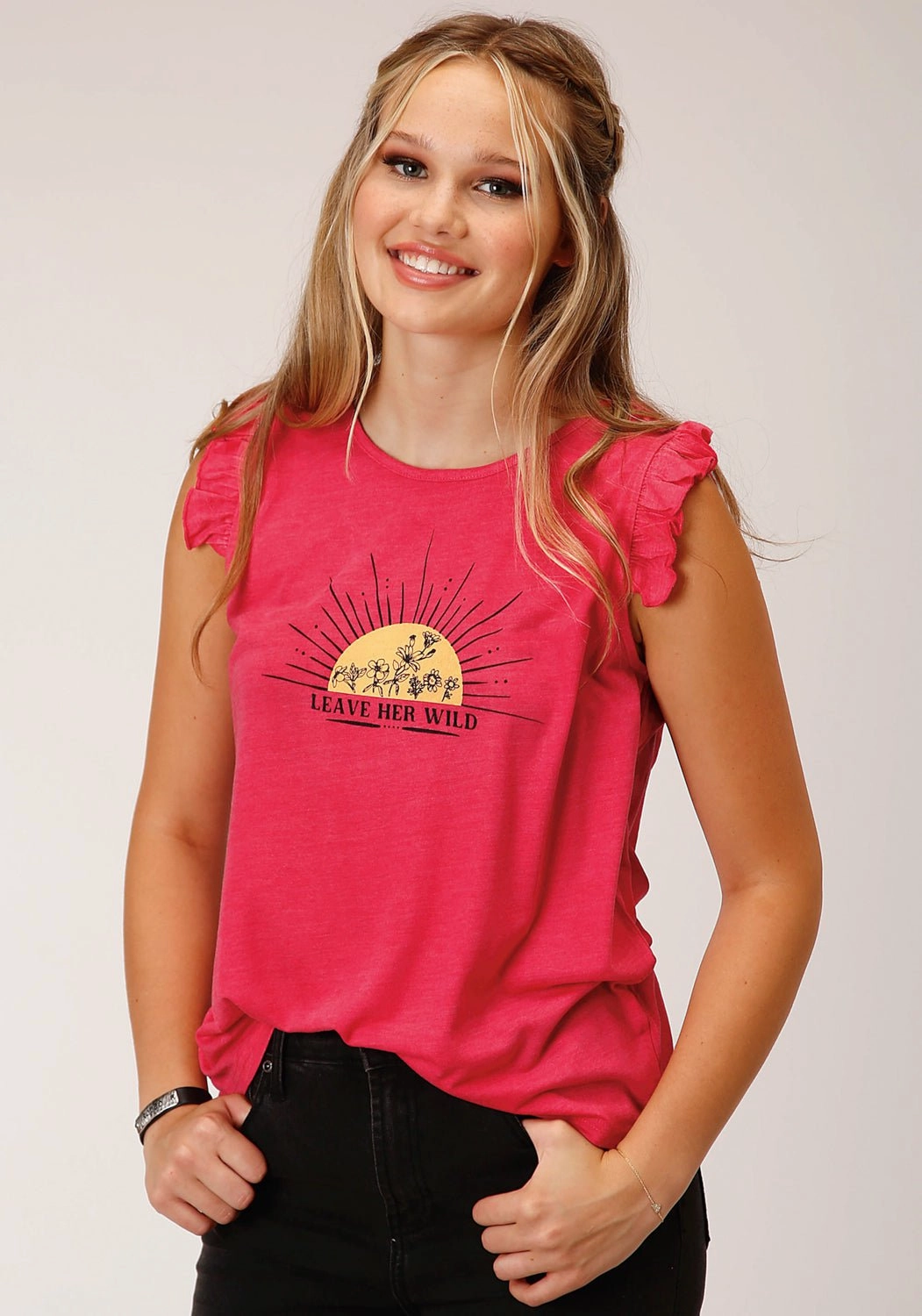 Sleek Silhouette Roper Womens Leave Her Wild Watermelon Poly/Rayon S/L T-Shirt