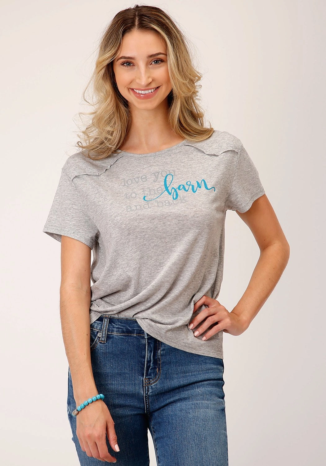 Roper Womens Love You Barn Grey Poly/Rayon S/S T-Shirt Coastal Vibes