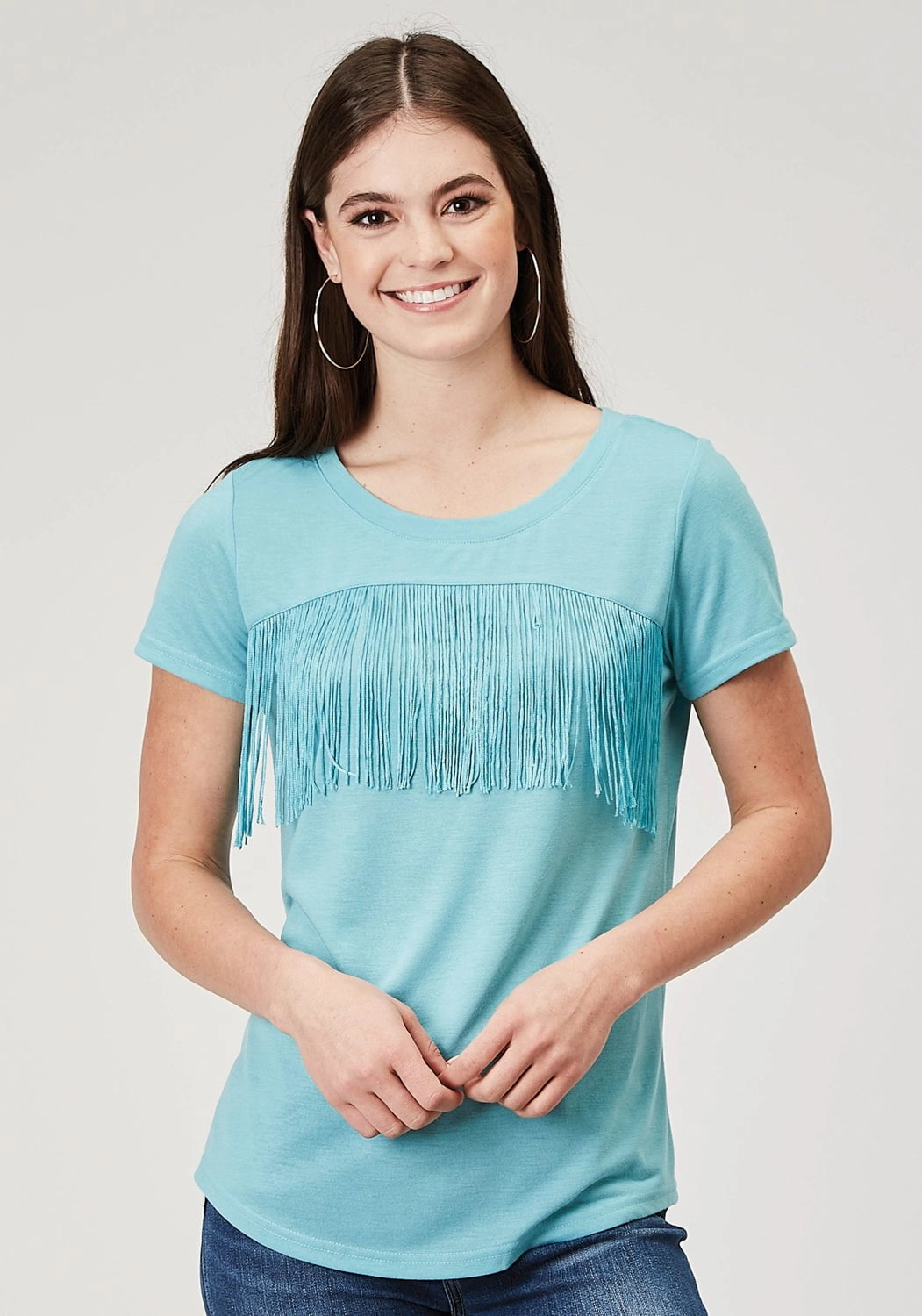 Anti Odor Treatment Roper Womens Matching Fringe Light Blue Poly/Cotton S/S T-Shirt