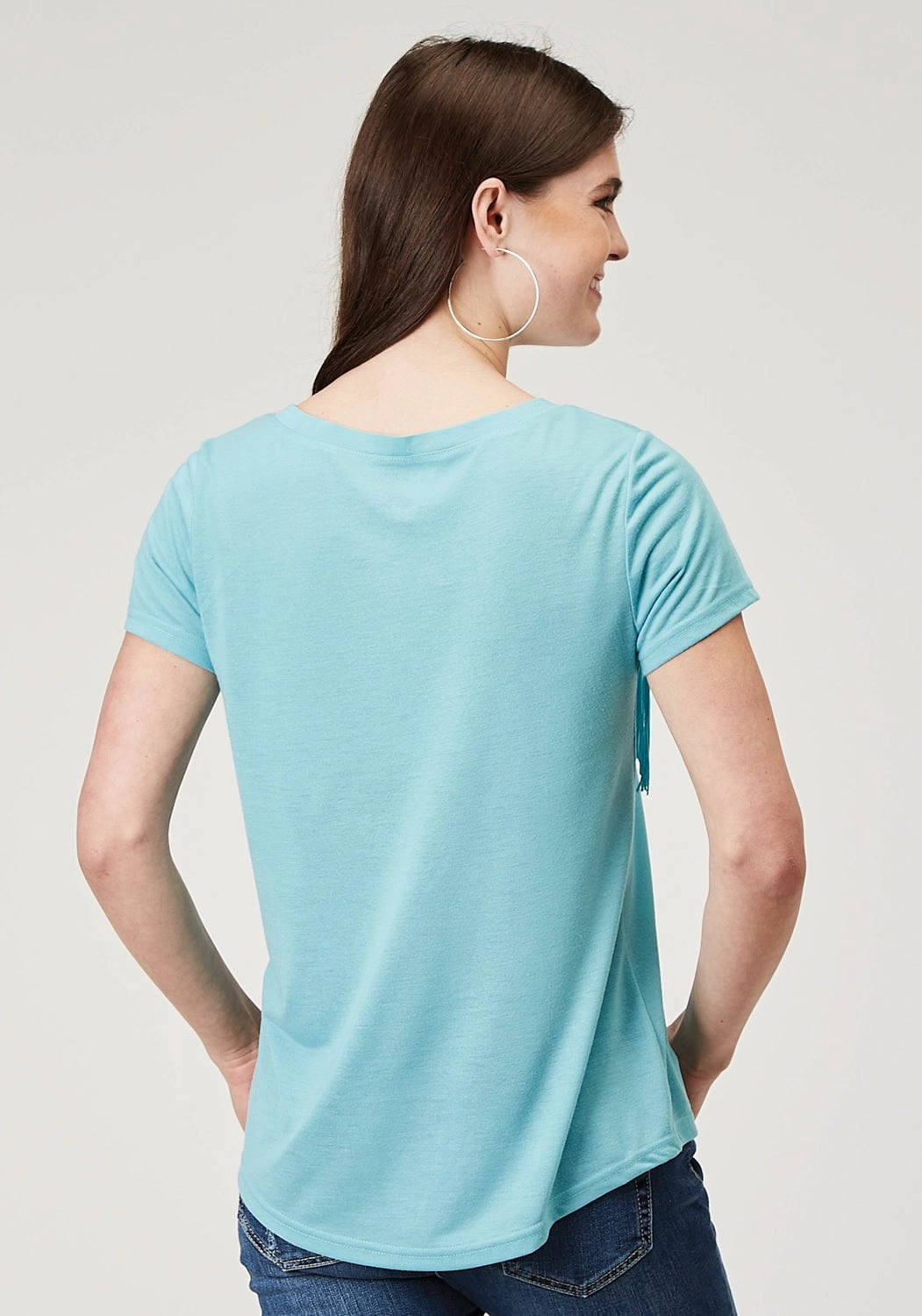 Tropical theme Ergonomic Back Panel Roper Womens Matching Fringe Light Blue Poly/Cotton S/S T-Shirt