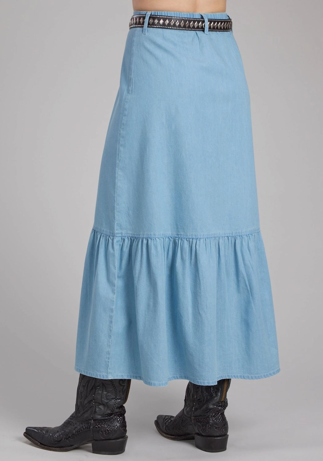 Travel Ready Roper Womens Maxi Length Ruffle Blue 100% Cotton Skirt