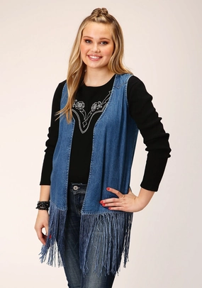 Chilly Wear Roper Womens Medium Wash Blue 100% Cotton Denim Vest