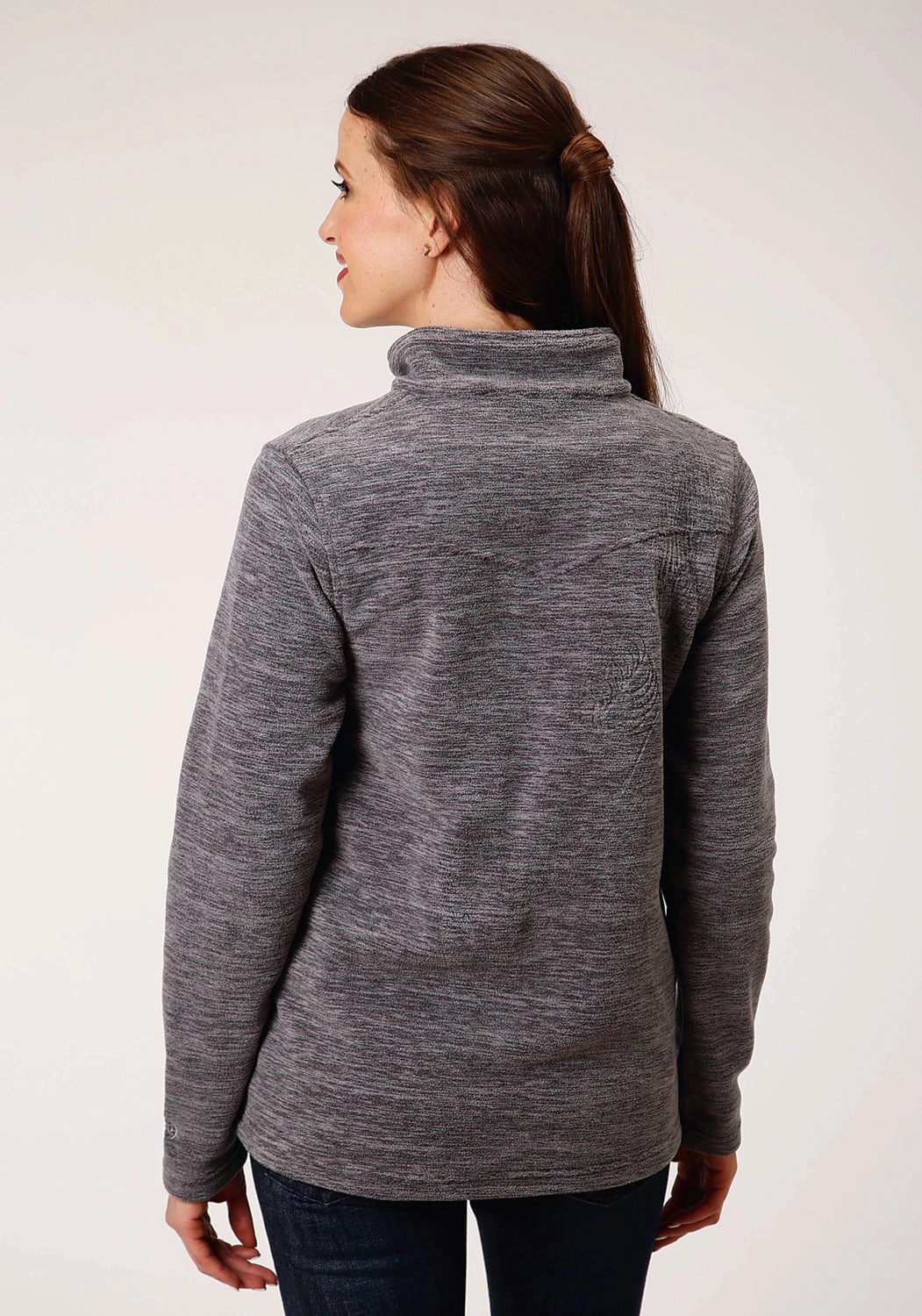 Reinforced Edging All Season Adaptability Roper Womens Melange Grey Polyester Micro Fleece Jacket