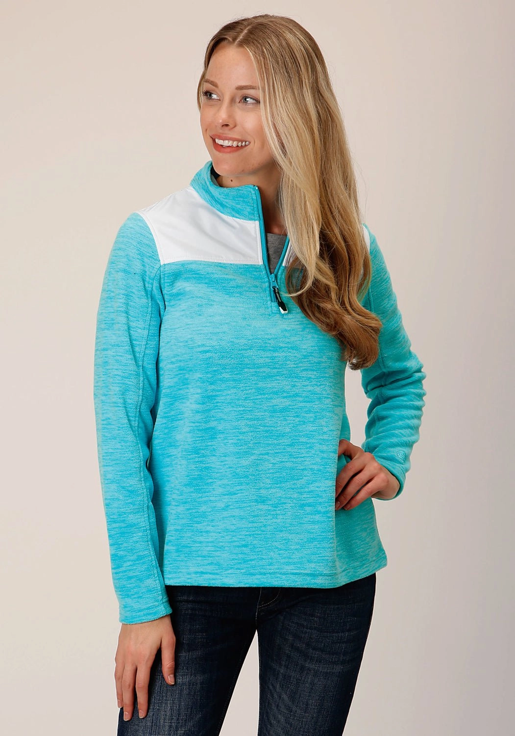 Roper Womens Micro Heather Turquoise 100% Polyester Fleece Jacket Anti Static Lining Drop Tail Hem