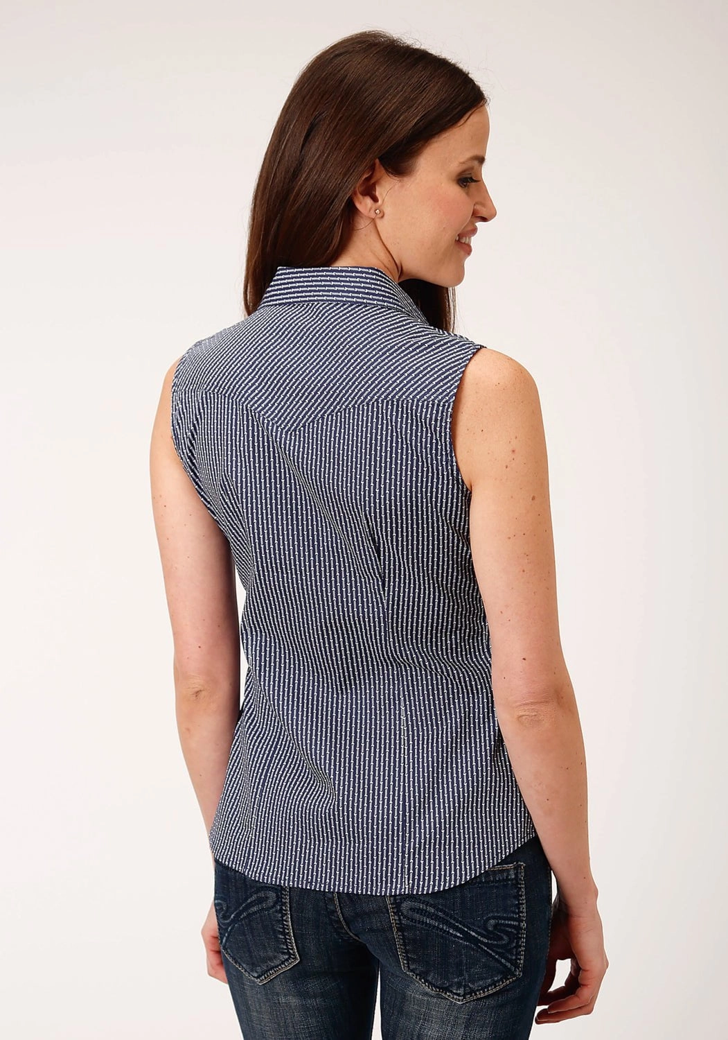 Roper Womens Navy Cotton Blend Arrow Roper S/L Shirt Classic Color Smooth Finish