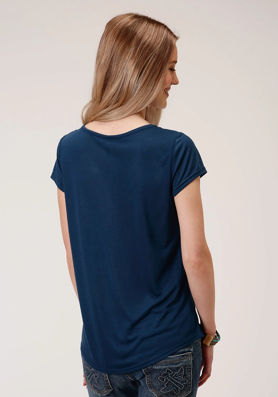 Roper Womens Navy Poly/Rayon Boyfriend Crew S/S T-Shirt Multipocket Style