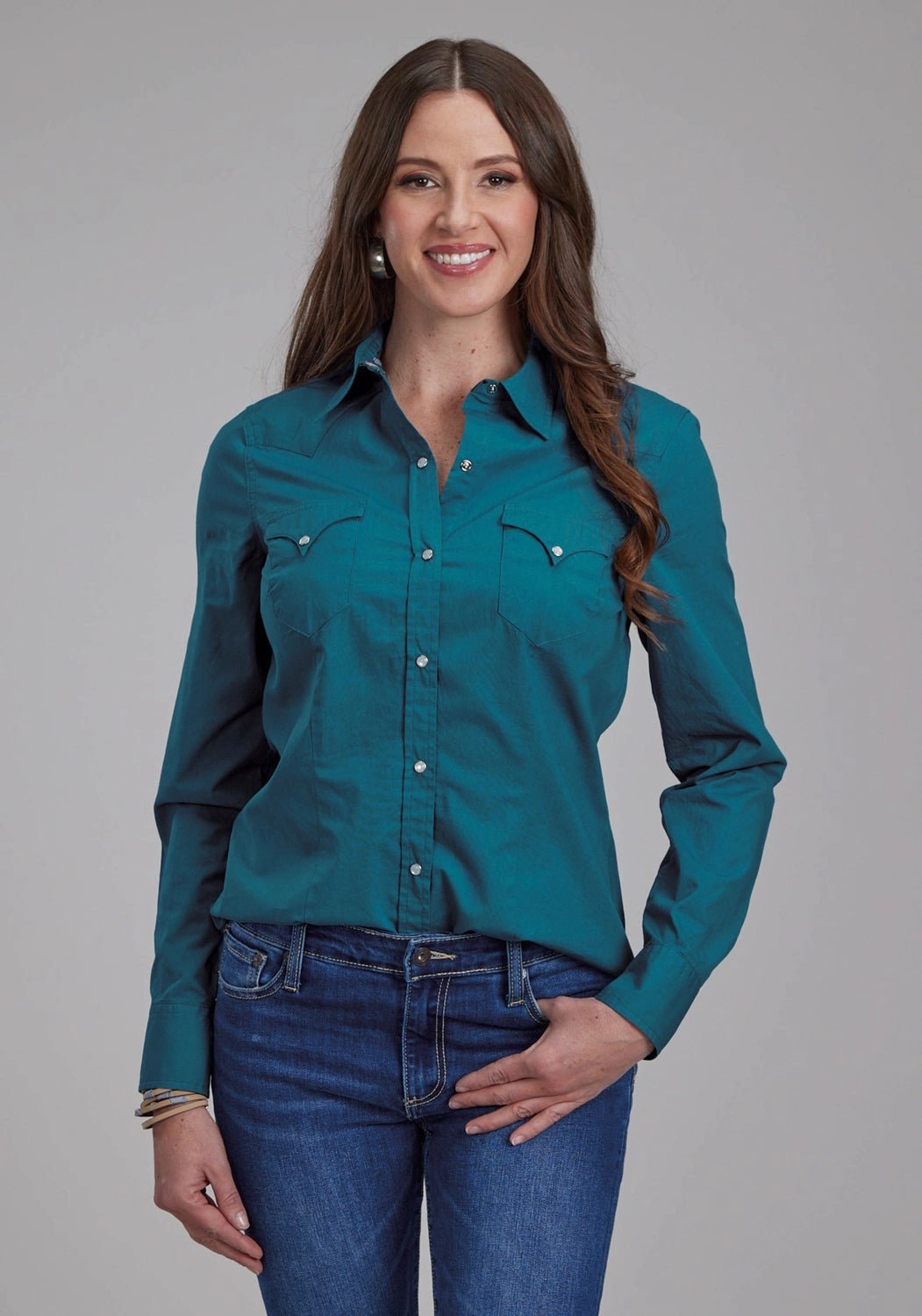 Winter Retreat Lightweight Comfort Roper Womens Performance Poplin Blue 100% Cotton L/S Shirt