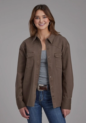Roper Womens Pigment Dyed Oversized Brown 100% Cotton Jacket Versatile Styling Lightweight insulation