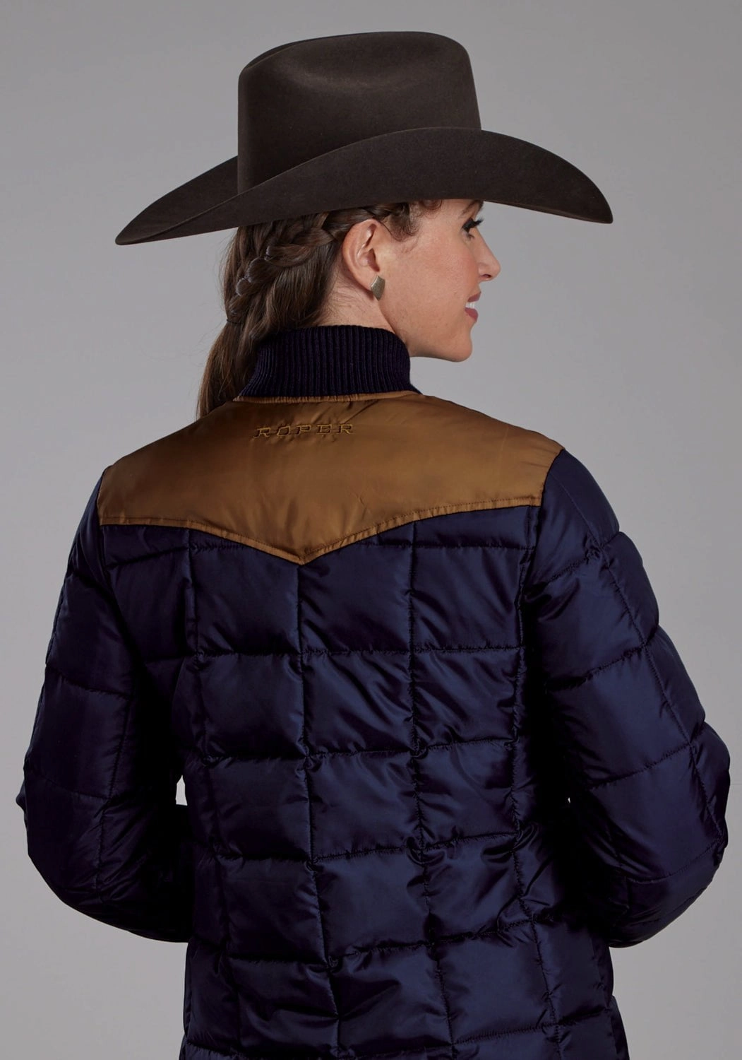 Trendy Must Have Enhanced Edge Binding Roper Womens Poly Filled Western Blue/Tan 100% Polyester Insulated Jacket