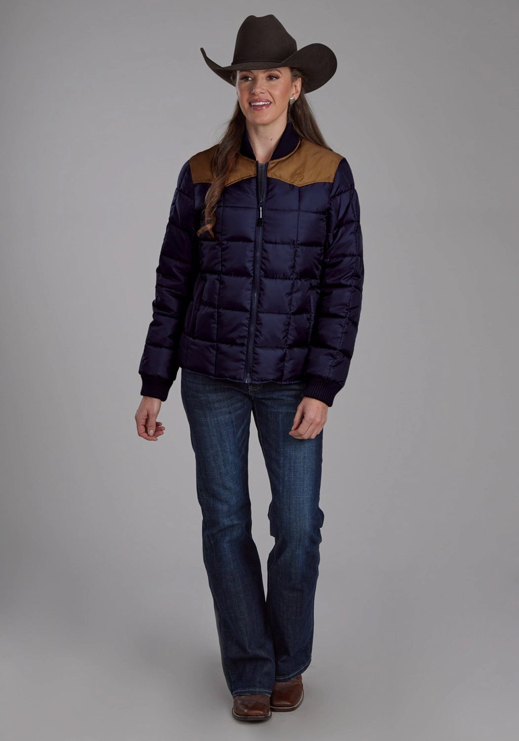 Reinforced Shoulder Panels Roper Womens Poly Filled Western Blue/Tan 100% Polyester Insulated Jacket