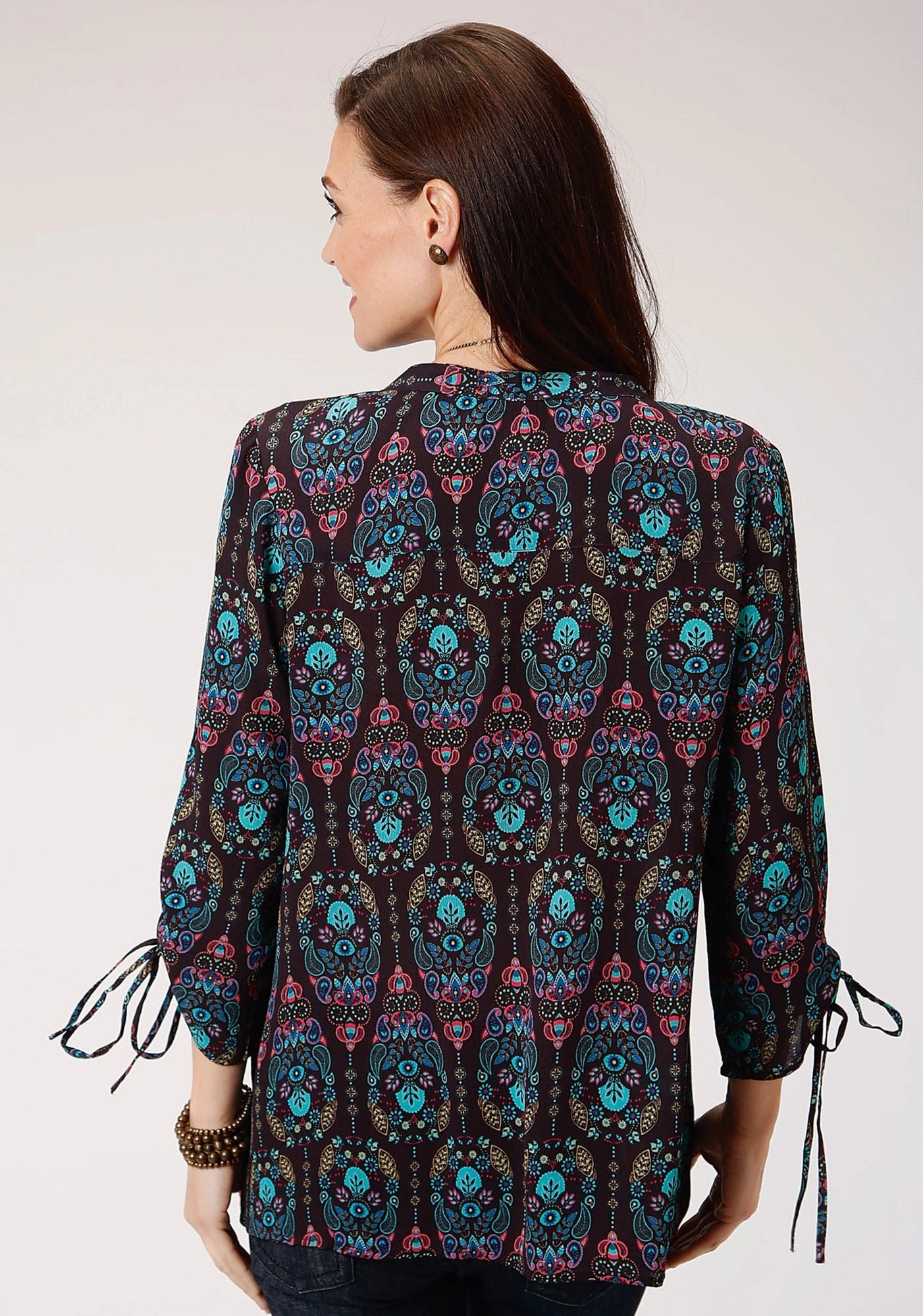 Indoor Comfort Versatile Layering Roper Womens Purple Multi Polyester Jewel Paisley S/S Tunic
