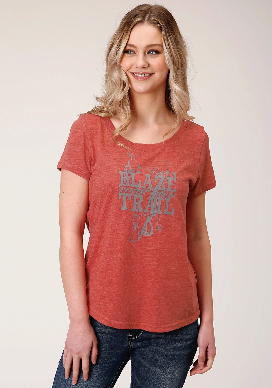 quick dry Roper Womens Red Poly/Rayon Blaze Your Own Trail S/S T-Shirt