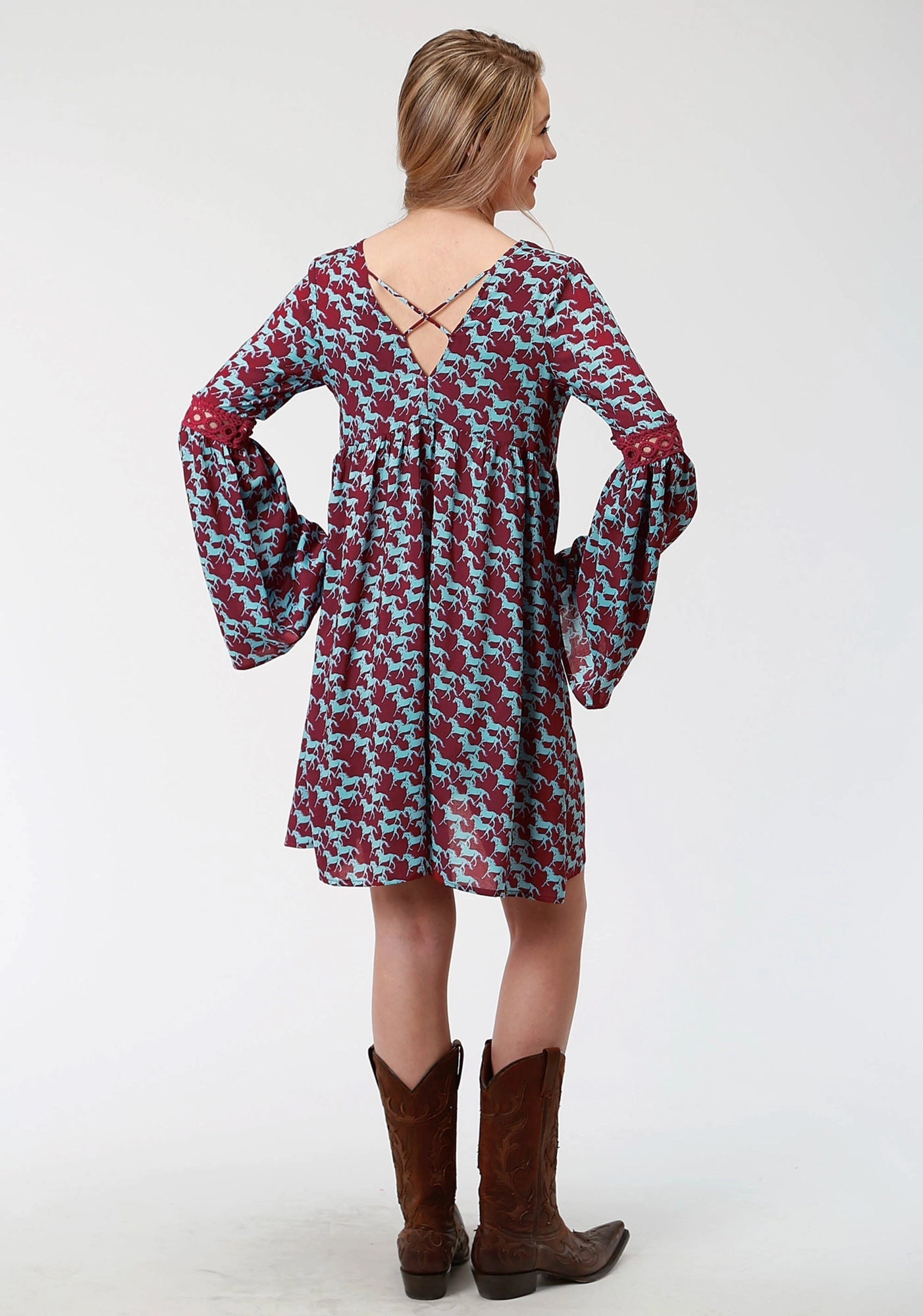 Thermal Insulation Knits Timeless Pick Roper Womens Red Rayon/Nylon Stampede Print L/S Dress
