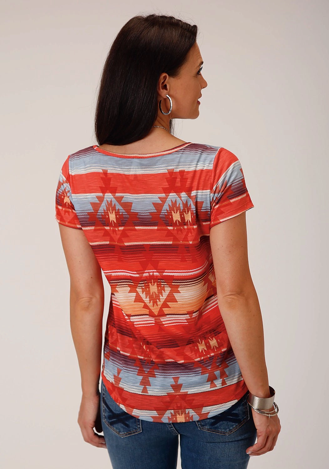 Unisex style Roper Womens Red Sublimation Multi-Color 100% Polyester S/S Blouse