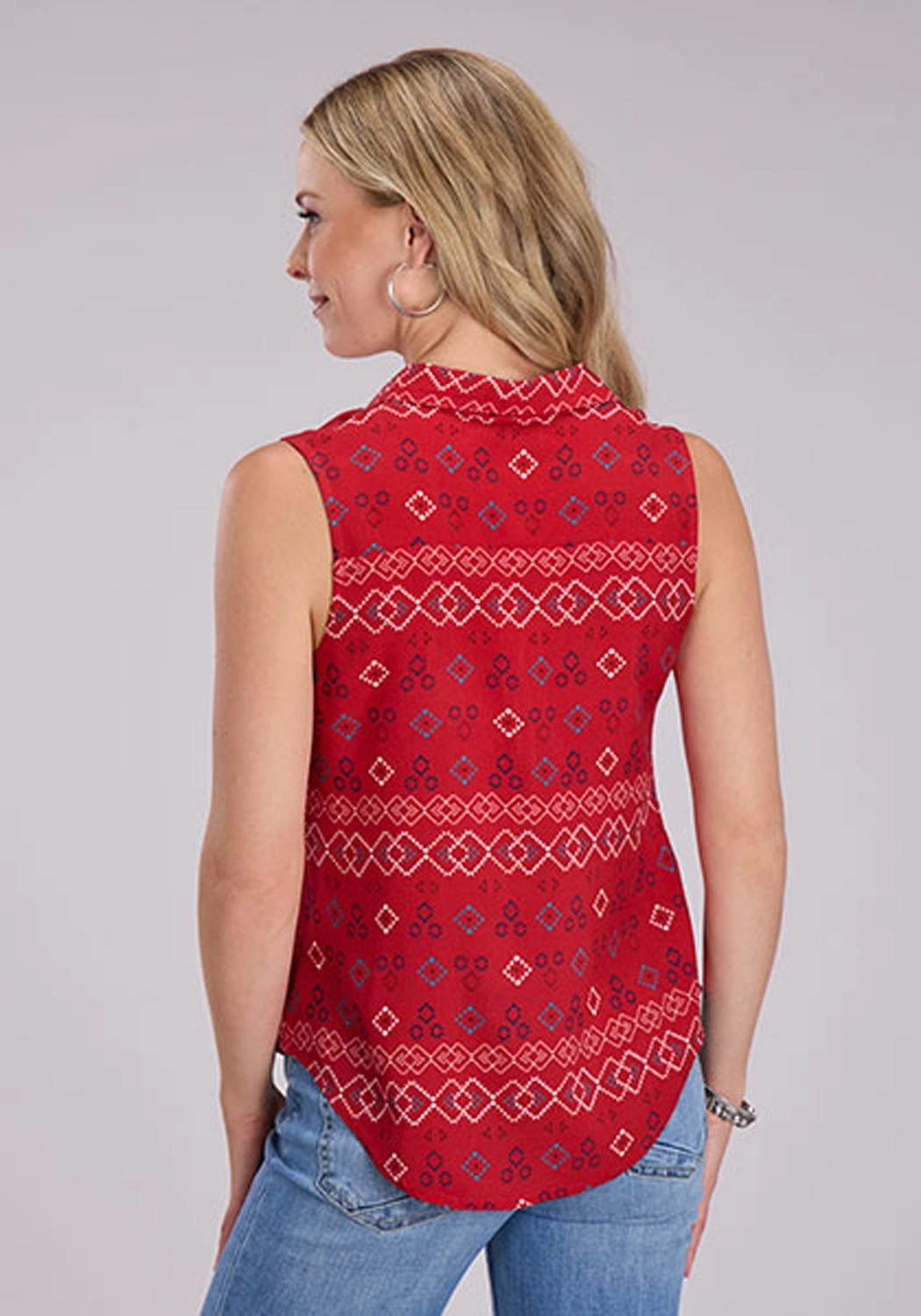 Festival Fashion On-The-Go Style Roper Womens RWB Aztec Red 100% Rayon S/L Blouse