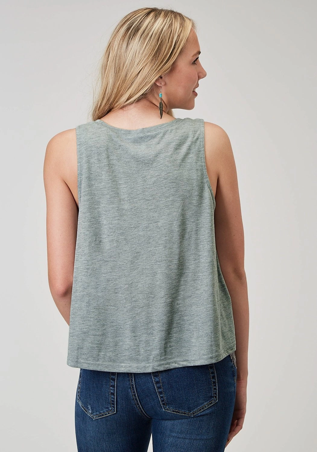 Roper Womens Scoop Neck Fringe Grey Poly/Cotton S/L Tank Top Modern Appeal quick dry