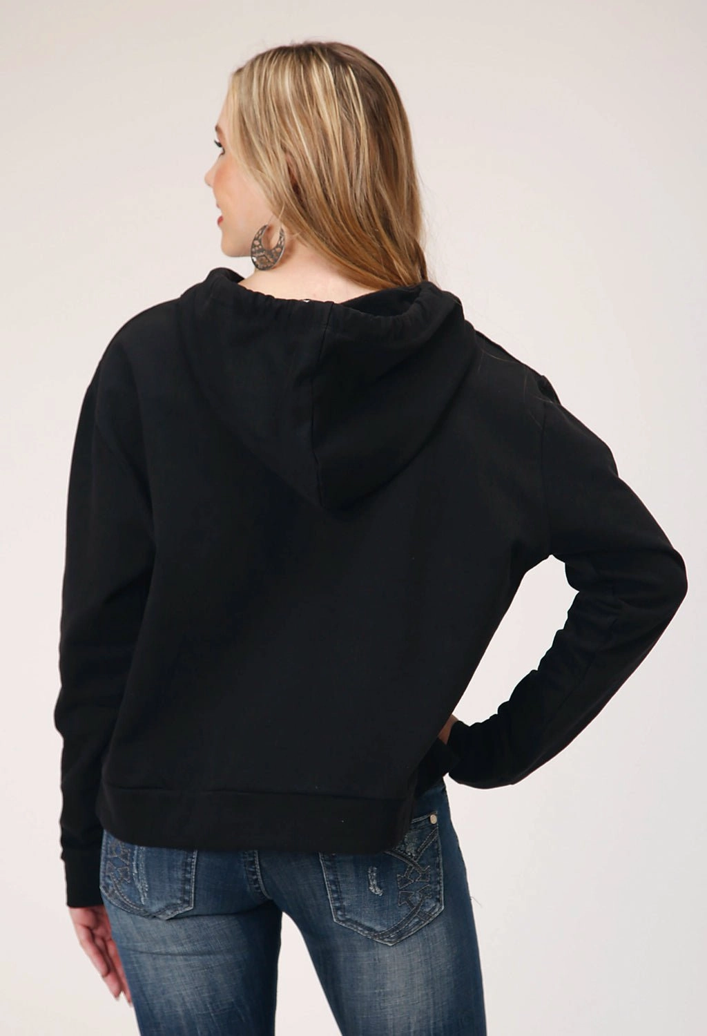 Roper Womens Slouchy Fleece Black 100% Cotton Hoodie Adjustable Hood System