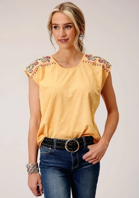 V-Neck Roper Womens Slub Jersey Yellow 100% Cotton S/L T-Shirt