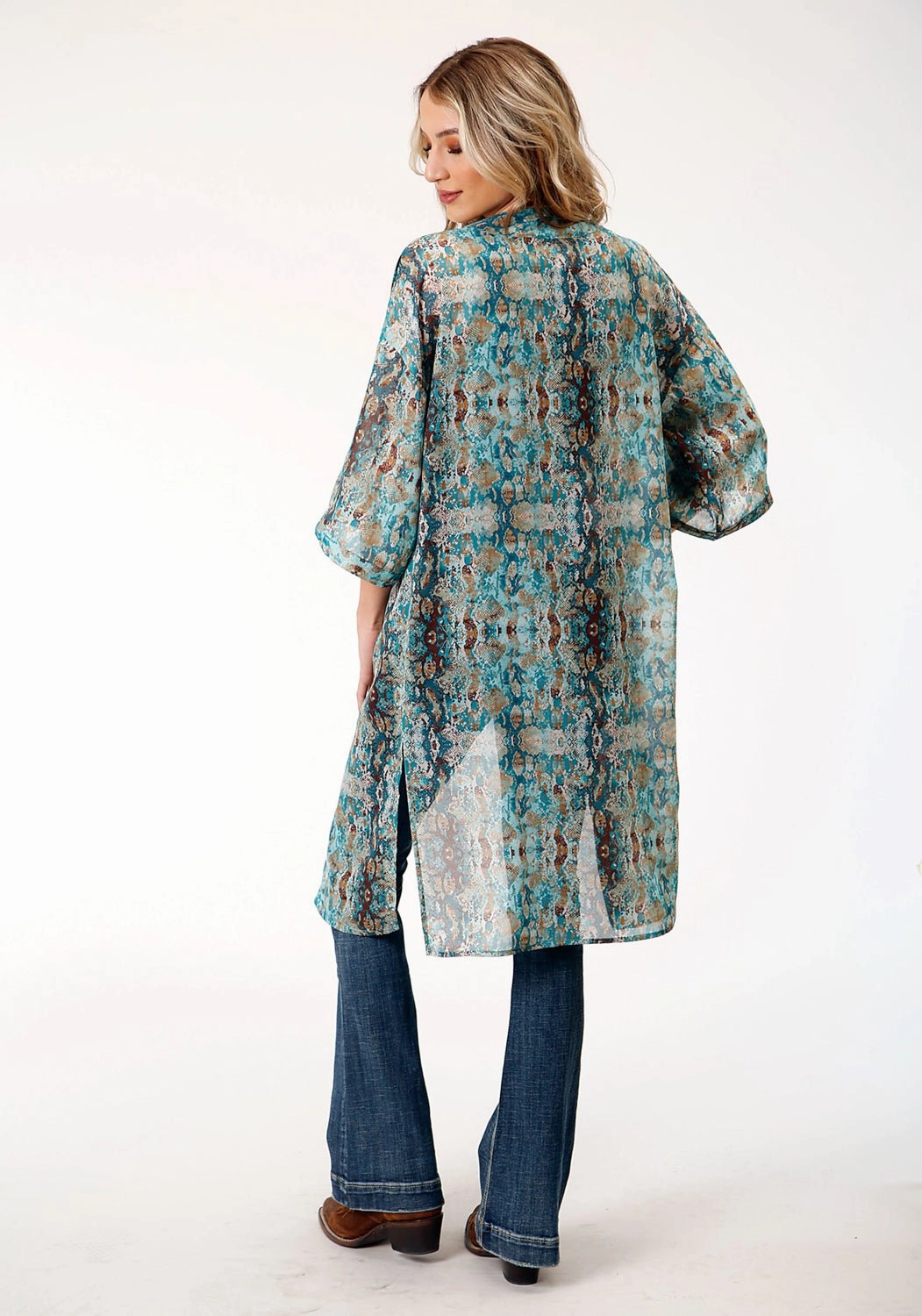 Sustainable Yarn Roper Womens Snake Print Green 100% Polyester Kimono