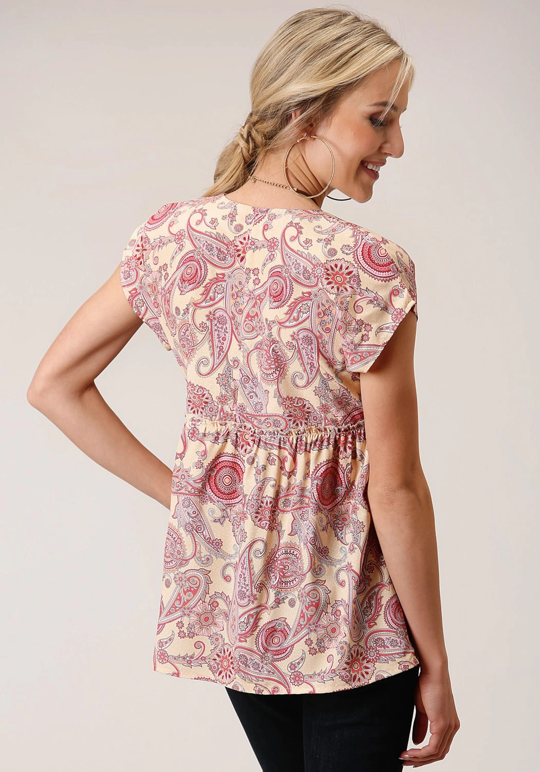 Roper Womens Spring Paisley Yellow 100% Polyester S/S Tunic Non Restrictive Fit