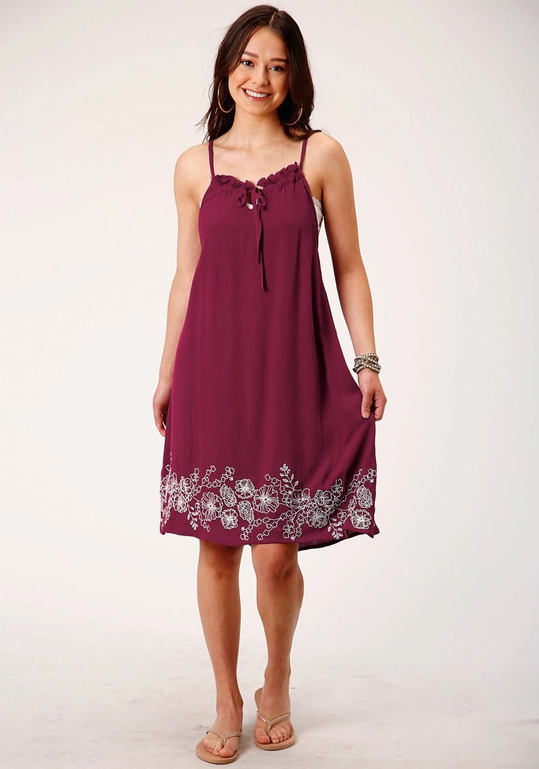 Must-have Breathable Fit Roper Womens Strappy Crepe Wine 100% Rayon S/L Dress