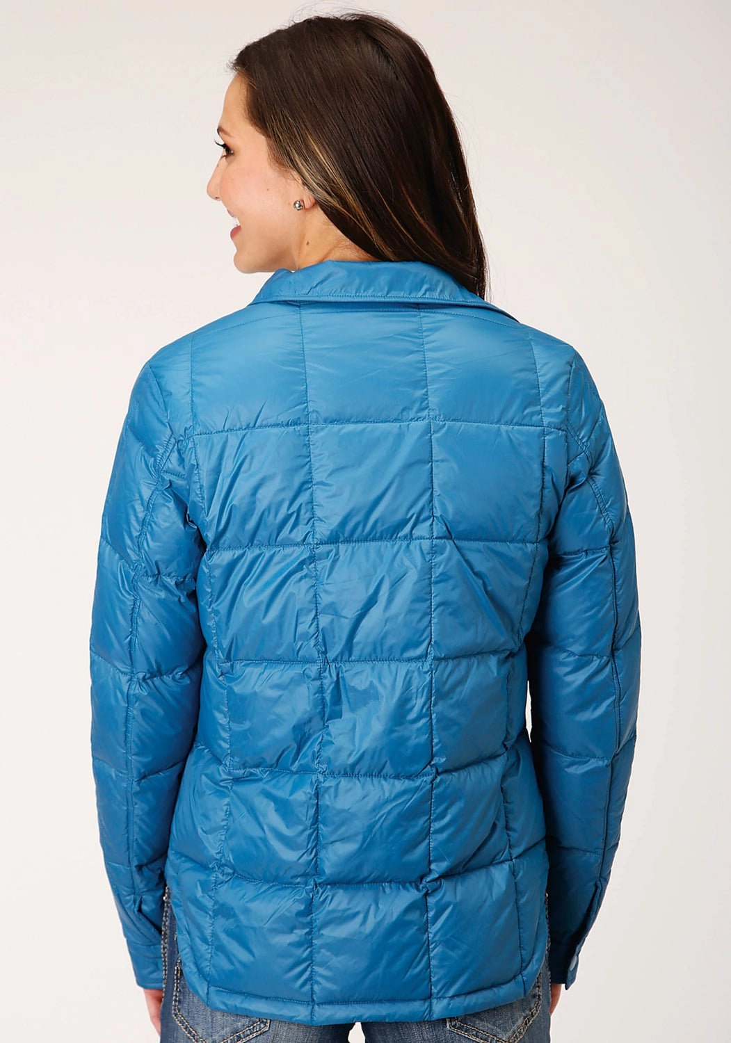 Roper Womens Teal Blue Nylon Parachute Down Fill Jacket Structured Casual Fit Versatile Design