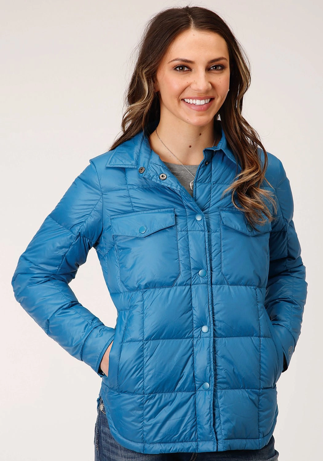 Roper Womens Teal Blue Nylon Parachute Down Fill Jacket NoiseFreeMaterial