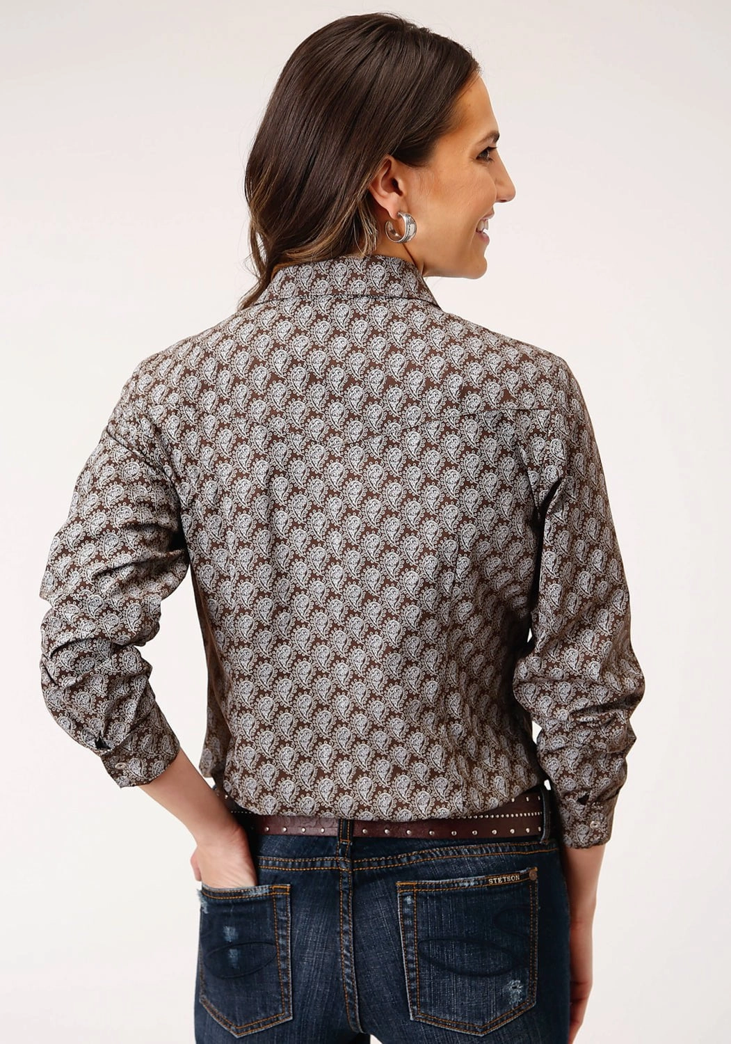 Ventilated Back Panel Roper Womens Tear Drop Brown Cotton Blend L/S Shirt