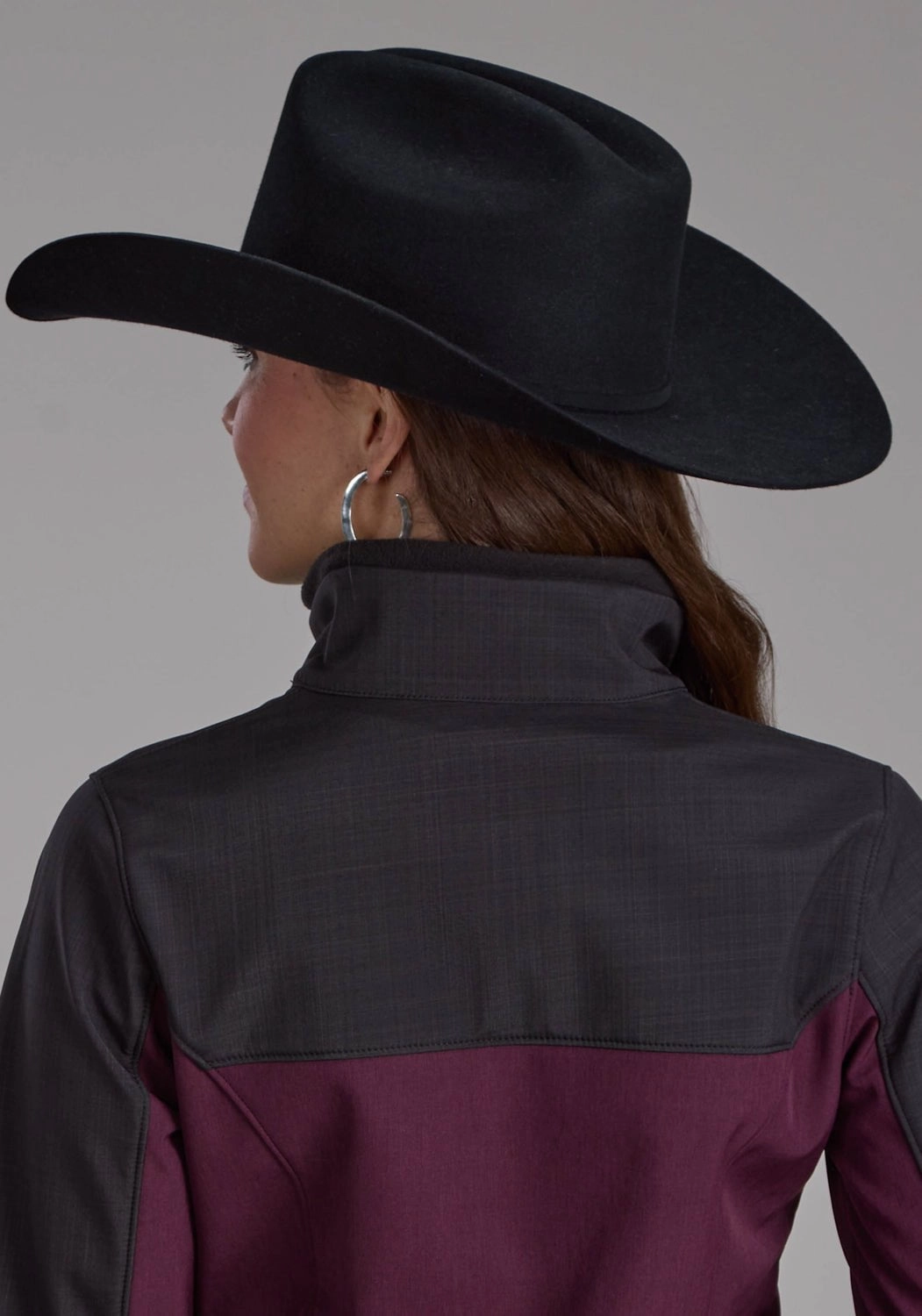 Roper Womens Technical Pieced Wine/Gray Polyester Softshell Jacket Anti Pilling Fabric Concealed Zippers