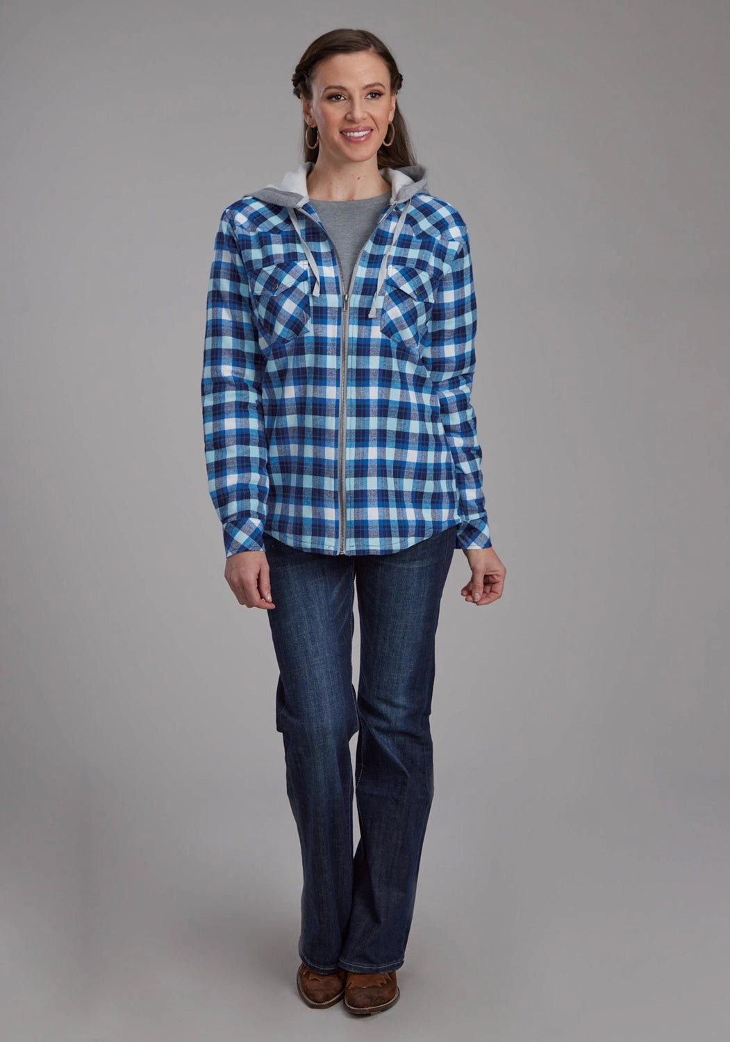 Roper Womens Thermal Lined Flannel Blue/White 100% Cotton Jacket Crisp Air Piece Lightweight Fabric