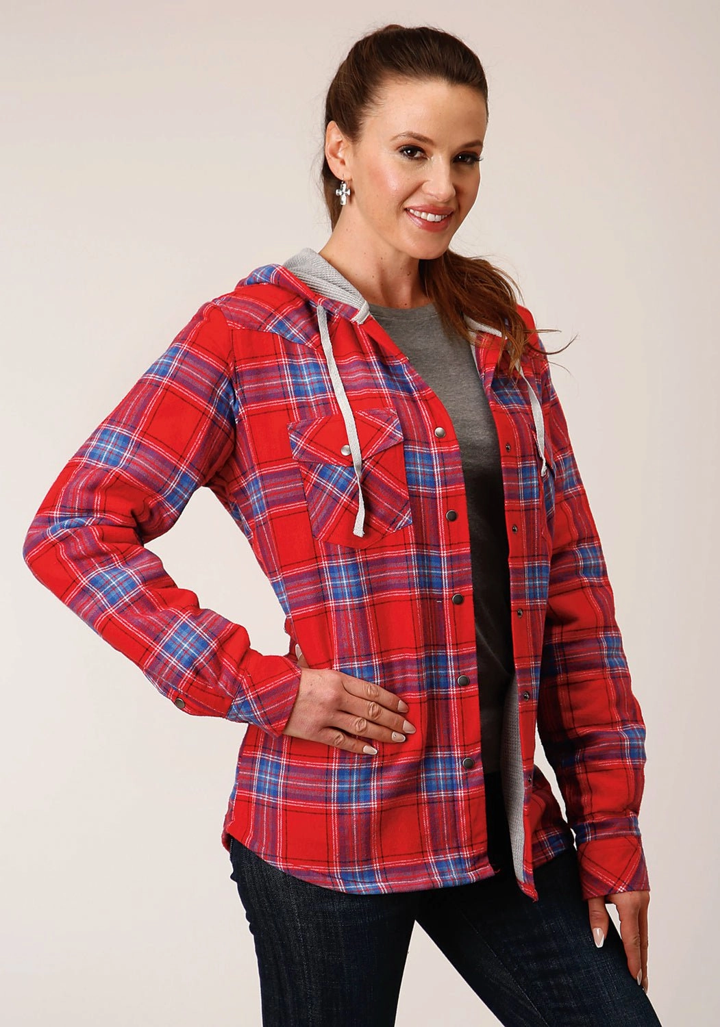 Roper Womens Thermal Lined Flannel Red 100% Cotton Jacket Cool Season Classic Casual Look