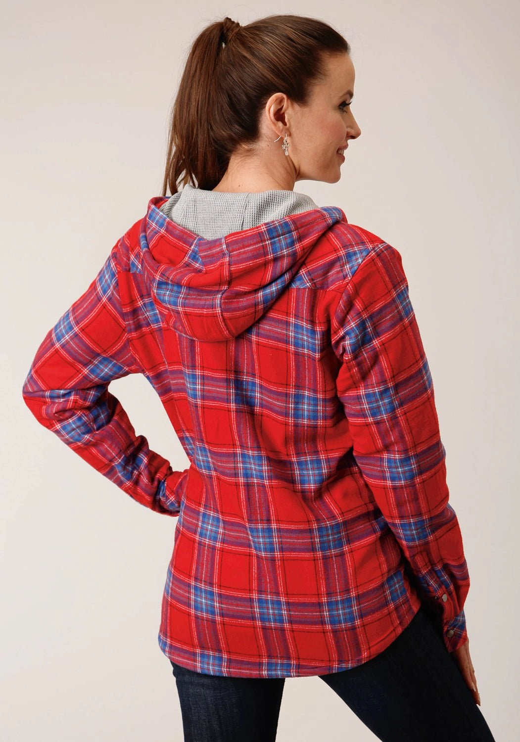 Roper Womens Thermal Lined Flannel Red 100% Cotton Jacket Elasticized Edging Collapsible Packable Style